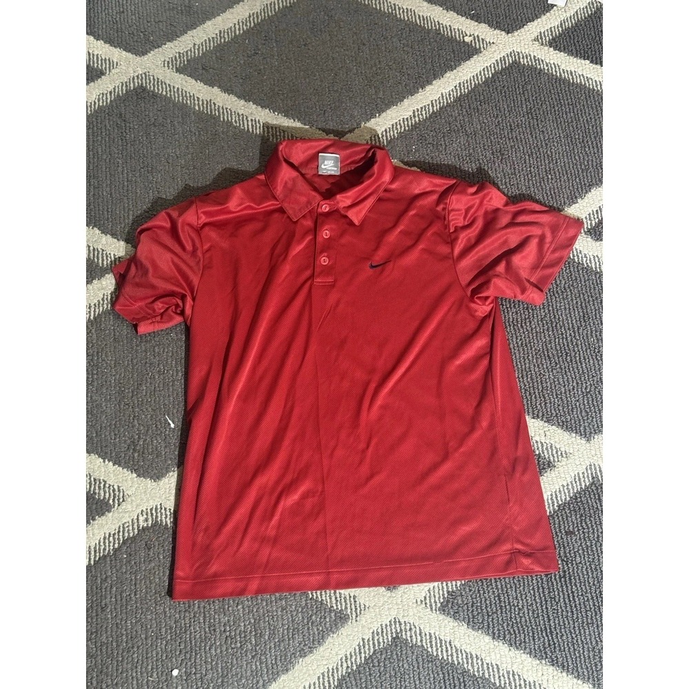 Vintage Nike Polo‎ Shirt Mens M Red Short Sleeve Y2K 1/4 Button Gray Tag Sports